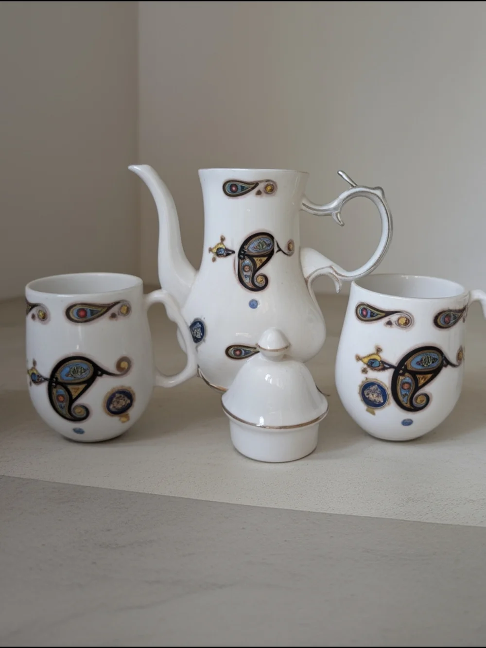 Royal Tara fine bone china coffee set in the highly collectible Book of Kells